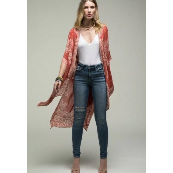 SOLD OUT Clay Paisley Boho Gypsy Open Kimono Wrap - Picture 3 of 8